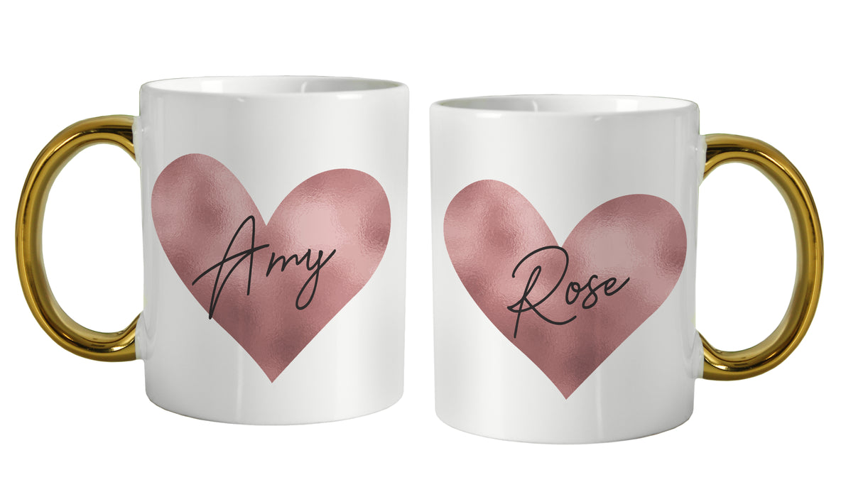 Personalised Heart Gold Handled Mug