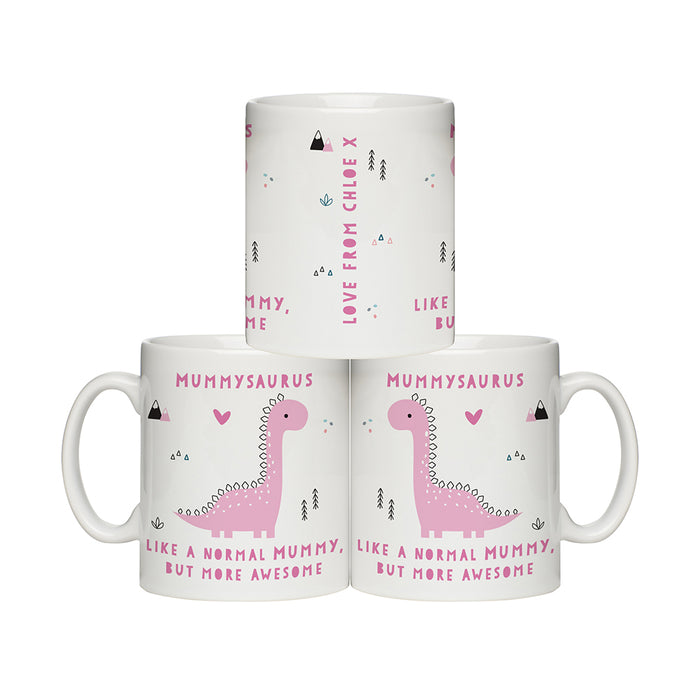 Personalised More Awesome Pink Dinosaur Mug