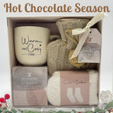 Hot Chocolate Gift Set with Mug, Socks, and Mini Winter Hot Water Bottle with Cosy Cover