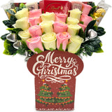 Christmas Chocolate Bouquet - Croquettes & Truffles Chocolate with White & Pink Roses