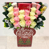 Christmas Chocolate Bouquet - Croquettes & Truffles Chocolate with White & Pink Roses