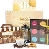 Coffee Gift Set Hamper - 9 Pack Ground Coffee, 6 Coffee Syrups, French Press Coffee Maker and Shortbread