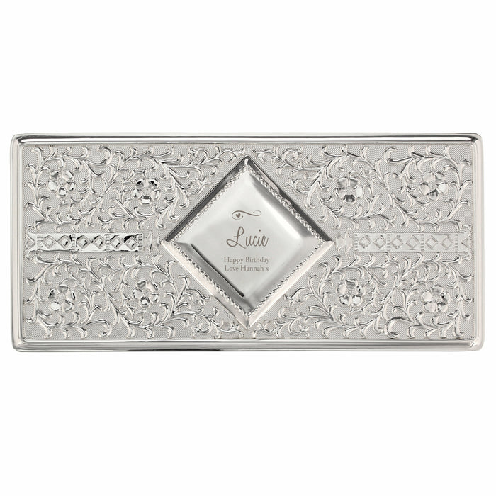 Personalised Swirls & Hearts Antique Silver Plated Jewellery Box