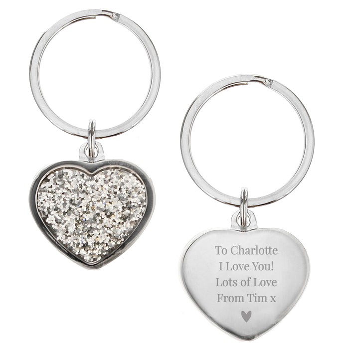 Personalised Free Text Diamante Heart Keyring