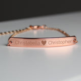 Personalised Rose Gold Tone Heart Bar Bracelet