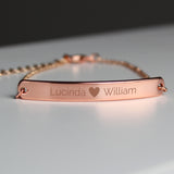 Personalised Rose Gold Tone Heart Bar Bracelet