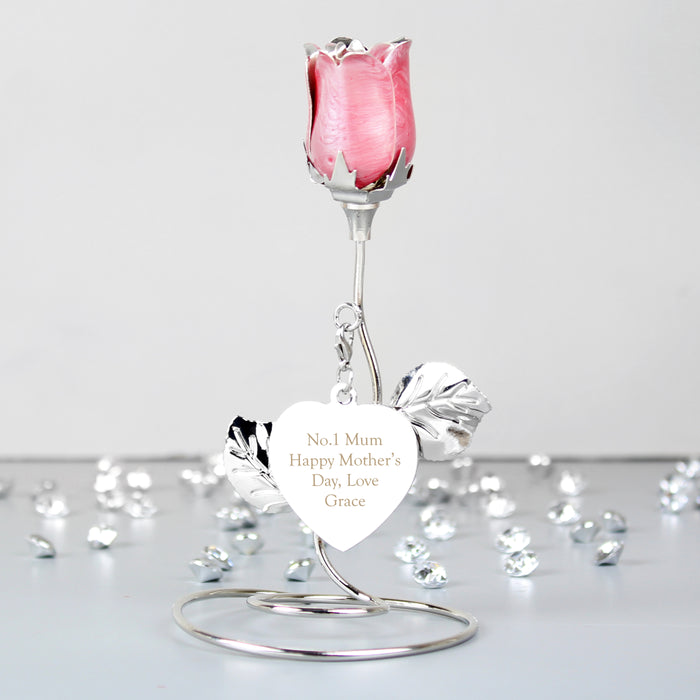 Personalised Free Text Pink Rose Bud Ornament