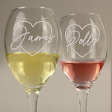 Personalised Heart Name Wine Glass Set