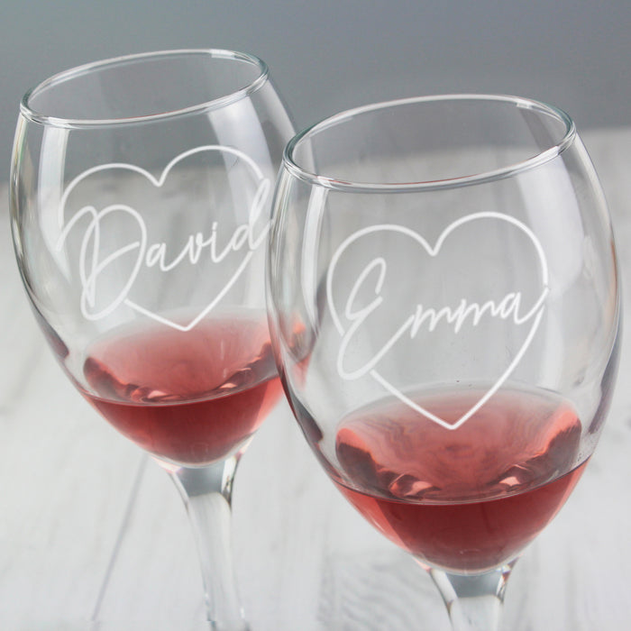 Personalised Heart Name Wine Glass Set