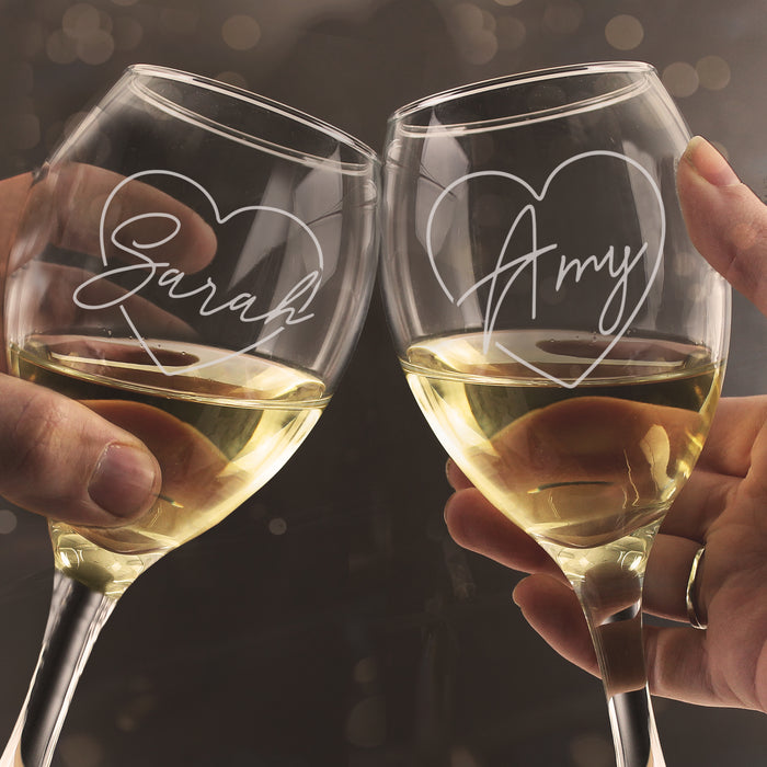 Personalised Heart Name Wine Glass Set