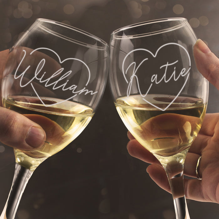 Personalised Heart Name Wine Glass Set