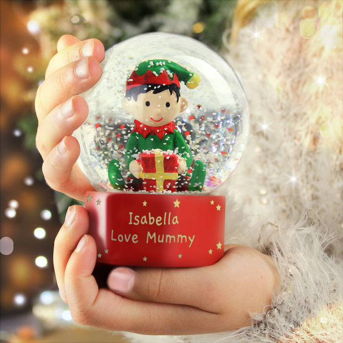 Personalised Message Elf Glitter Snow Globe - Customized Christmas Ornament Gift