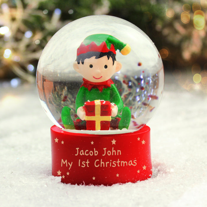 Personalised Message Elf Glitter Snow Globe - Customized Christmas Ornament Gift