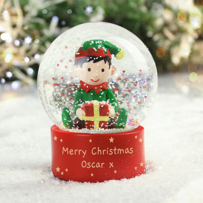 Personalised Message Elf Glitter Snow Globe - Customized Christmas Ornament Gift