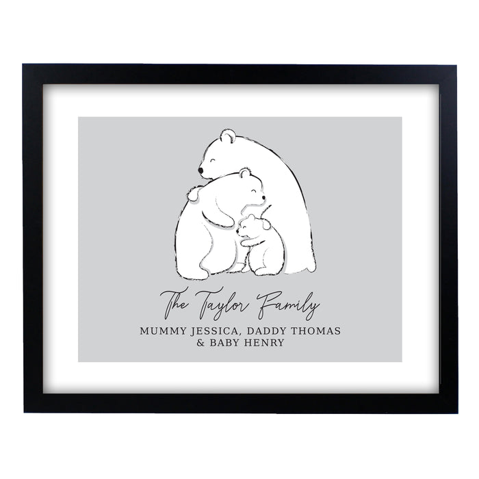 Personalised Polar Bear Family Black Framed Print