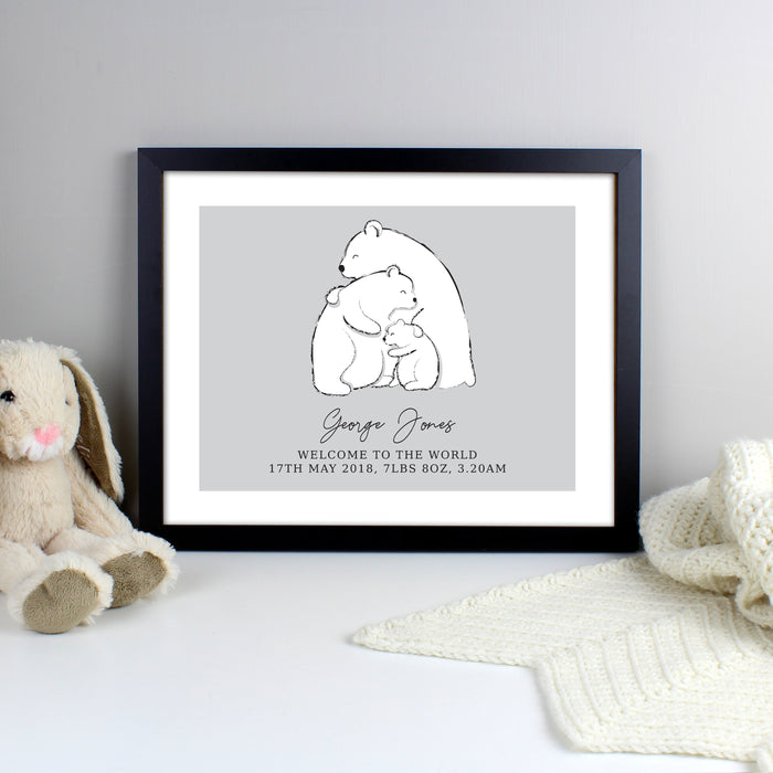 Personalised Polar Bear Family Black Framed Print