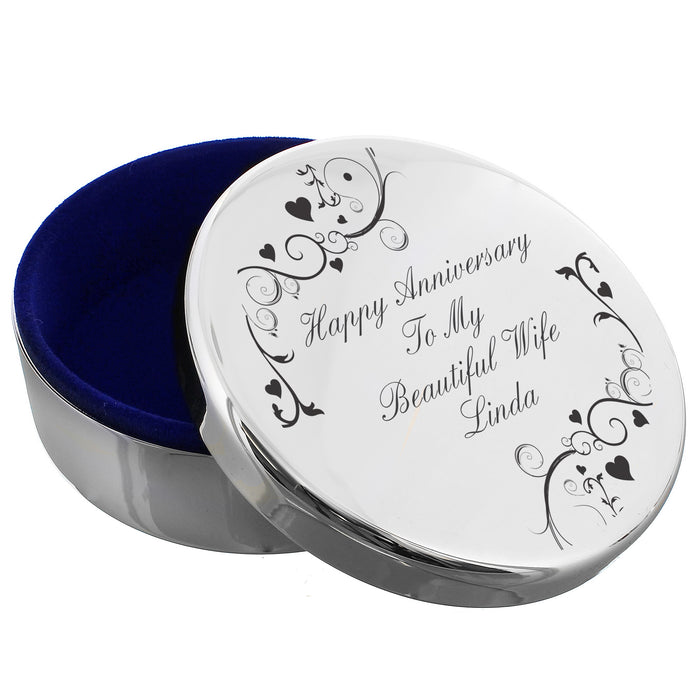 Personalised Black Swirl Round Trinket Box