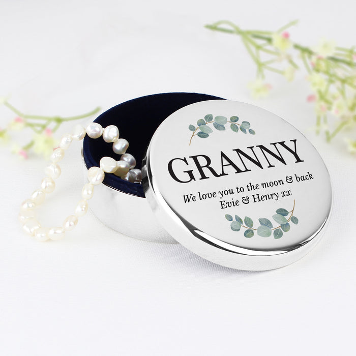 Personalised Botanical Round Trinket Box