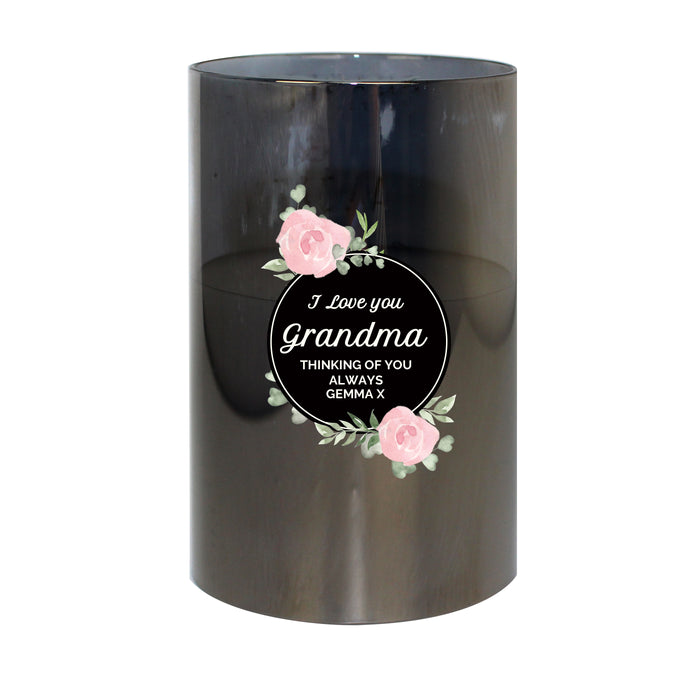 Personalised Floral Smoked Glass LED Candle