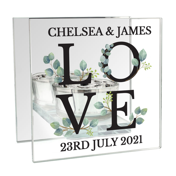 Personalised Botanical Mirrored Glass Tea Light Holder