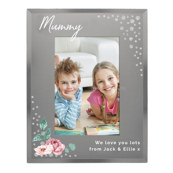 Personalised Floral 6x4 Diamante Glass Photo Frame