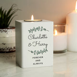 Personalised Botanical White Wooden Tea Light Holder