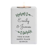 Personalised Botanical White Wooden Tea Light Holder