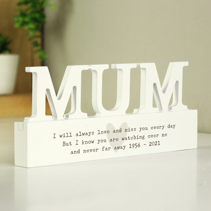 Personalised Free Text Heart Wooden Mum Ornament Plaque