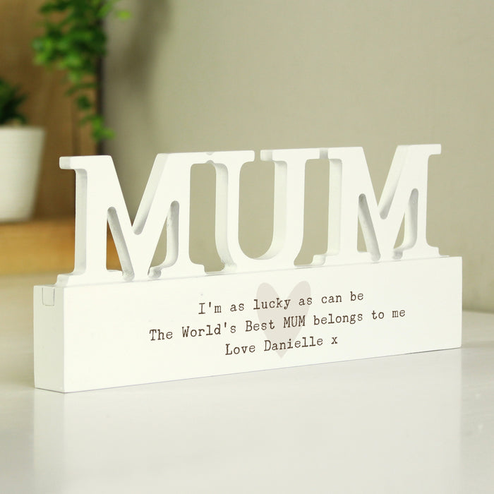 Personalised Free Text Heart Wooden Mum Ornament Plaque