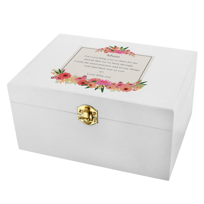 Personalised Floral Wishes White Wooden Keepsake Box