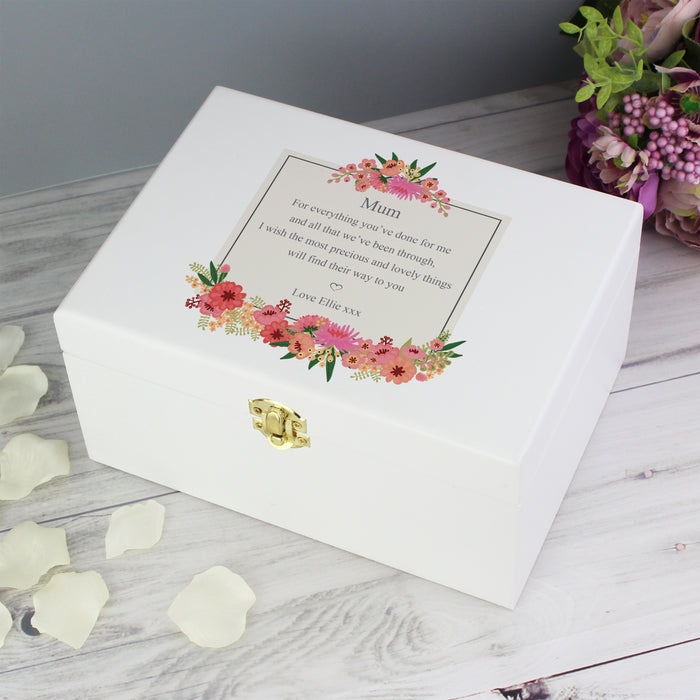 Personalised Floral Wishes White Wooden Keepsake Box