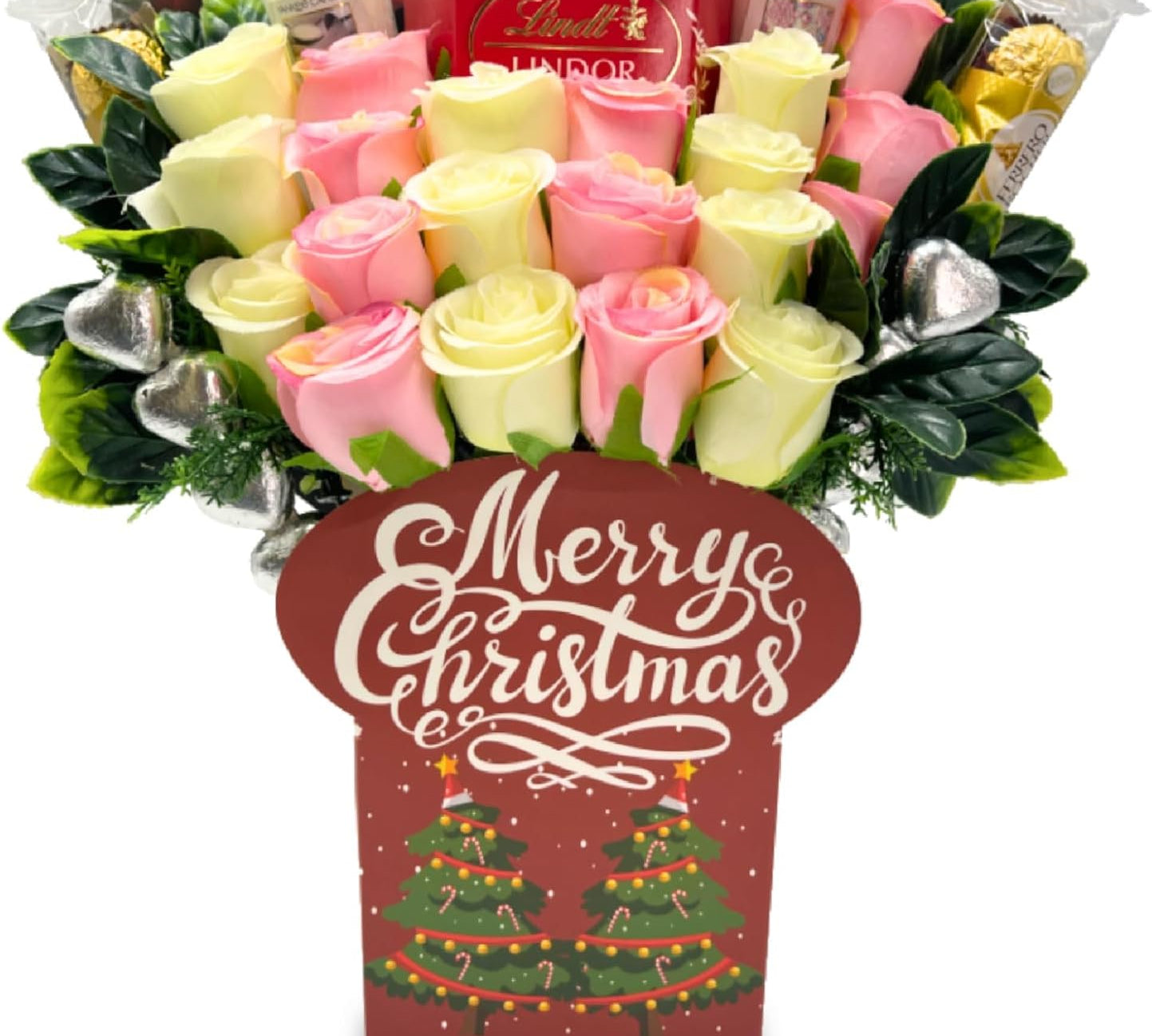 christmas chocolate bouquet - white & pink roses - sedol gifts (1)