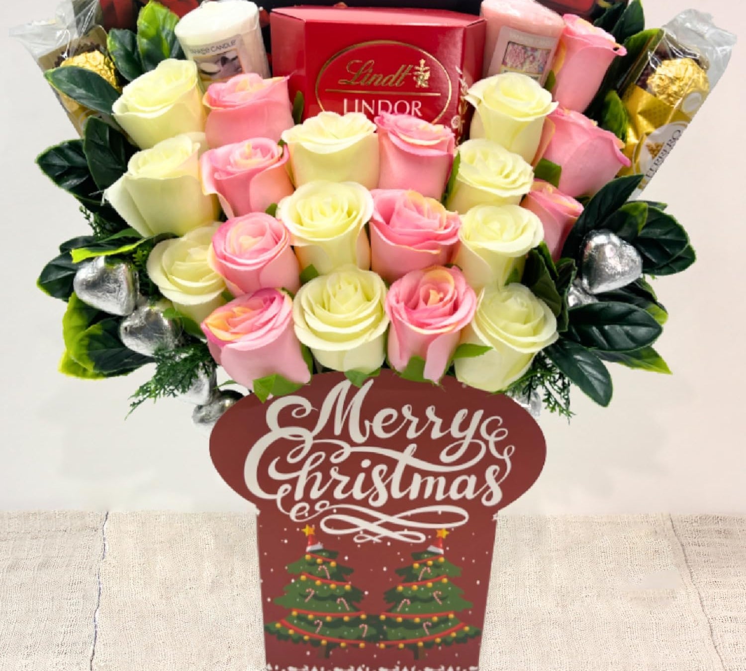 christmas chocolate bouquet - white & pink roses - sedol gifts (2)