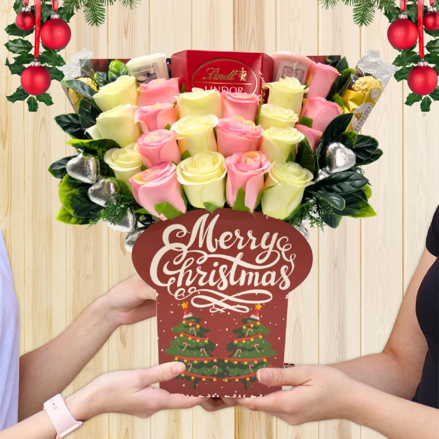 christmas chocolate bouquet - white & pink roses - sedol gifts (4)