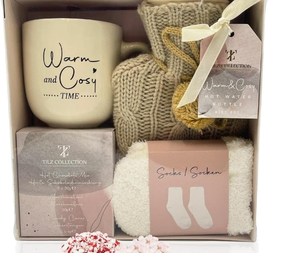 hot chocolate gift set with mug, socks & hot water bottle - sedol gifts (1)