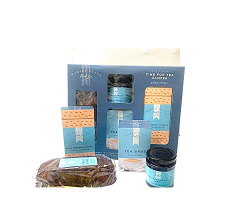 Traditional Time for Tea Hamper by Market Place Food Co Gift Set of Highland shortbread Fingers, Brandy Fruit Cake, Quality Tea and Jam