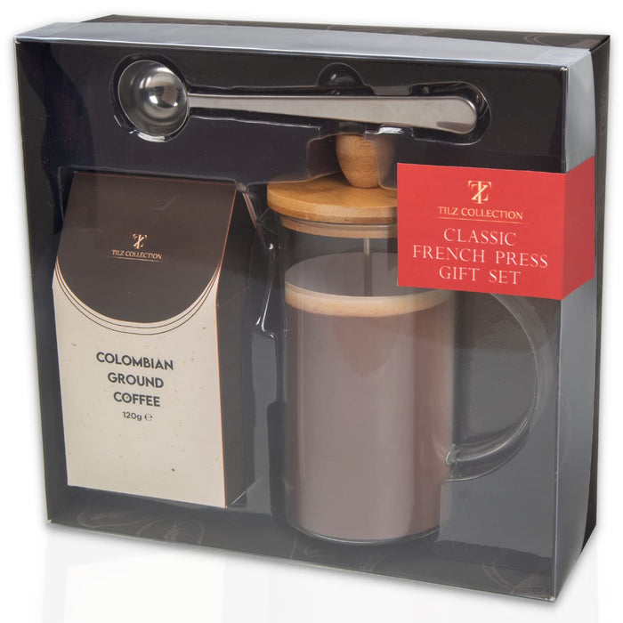 French Press Coffee Maker with Colombian Ground Coffee Gift Set