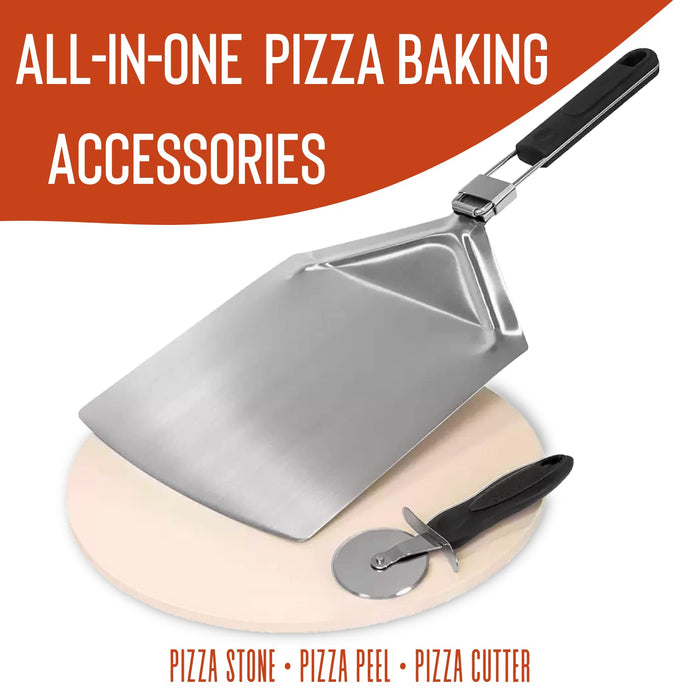 33cm Round Cordierite Pizza Stone with Pizza Peel and Pizza Cutter