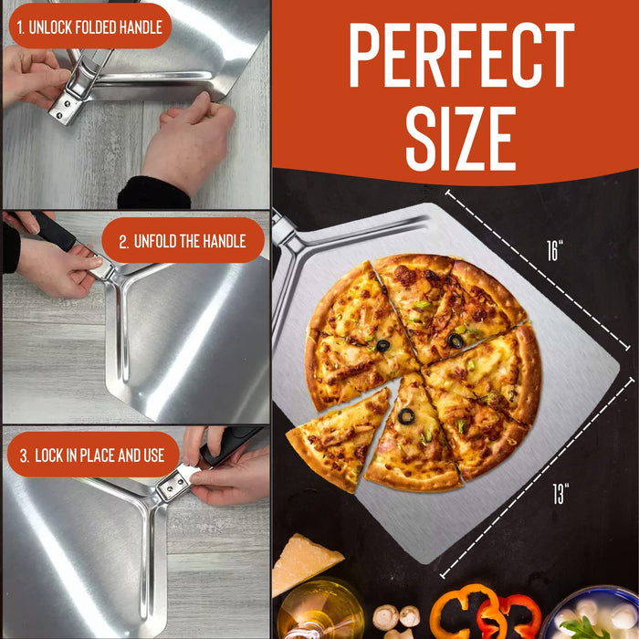 33cm Round Cordierite Pizza Stone with Pizza Peel and Pizza Cutter