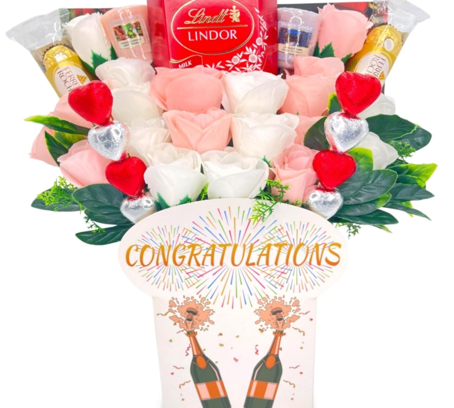 congrats chocolate bouquet - white & pink roses - sedol gifts (1)