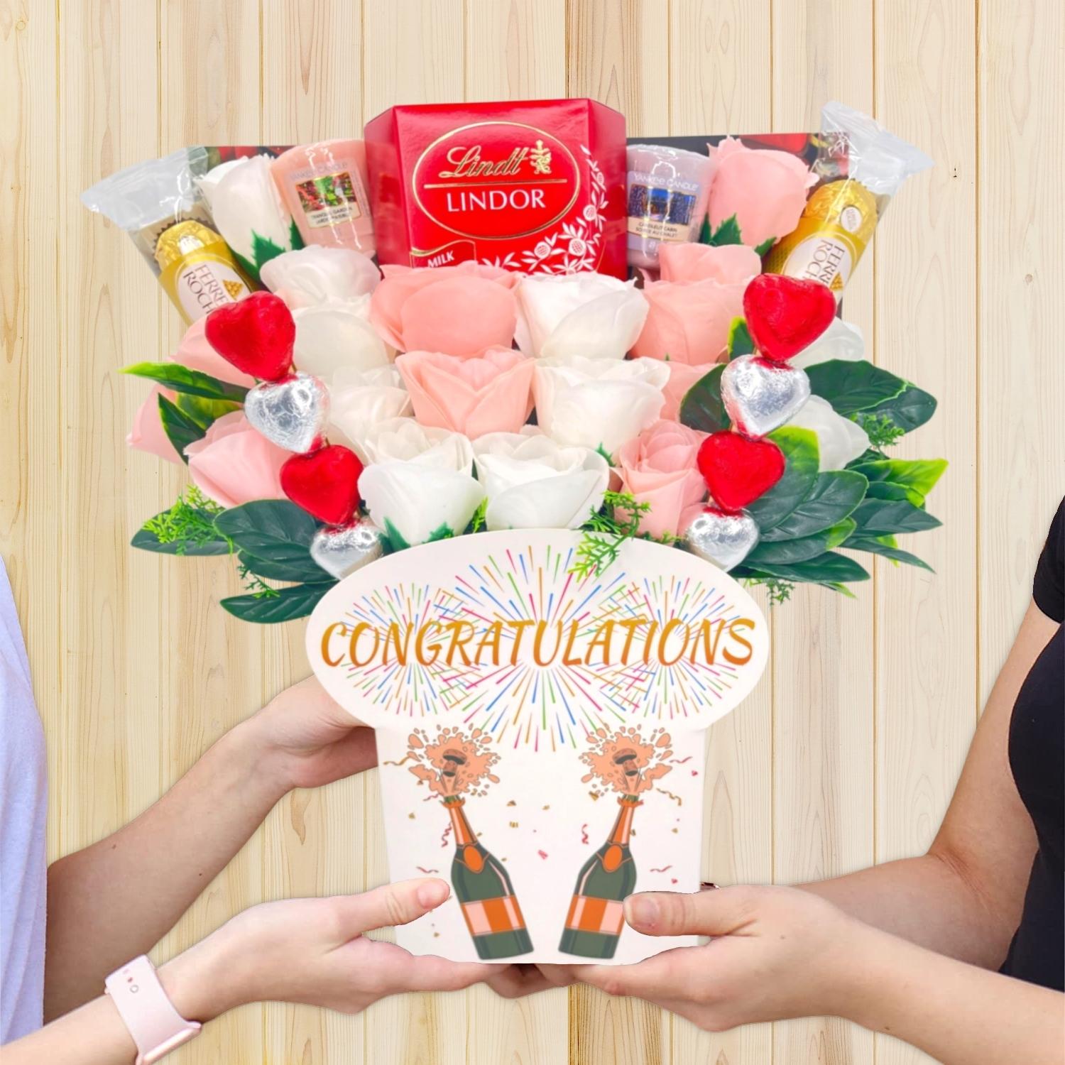 congrats chocolate bouquet - white & pink roses - sedol gifts (4)