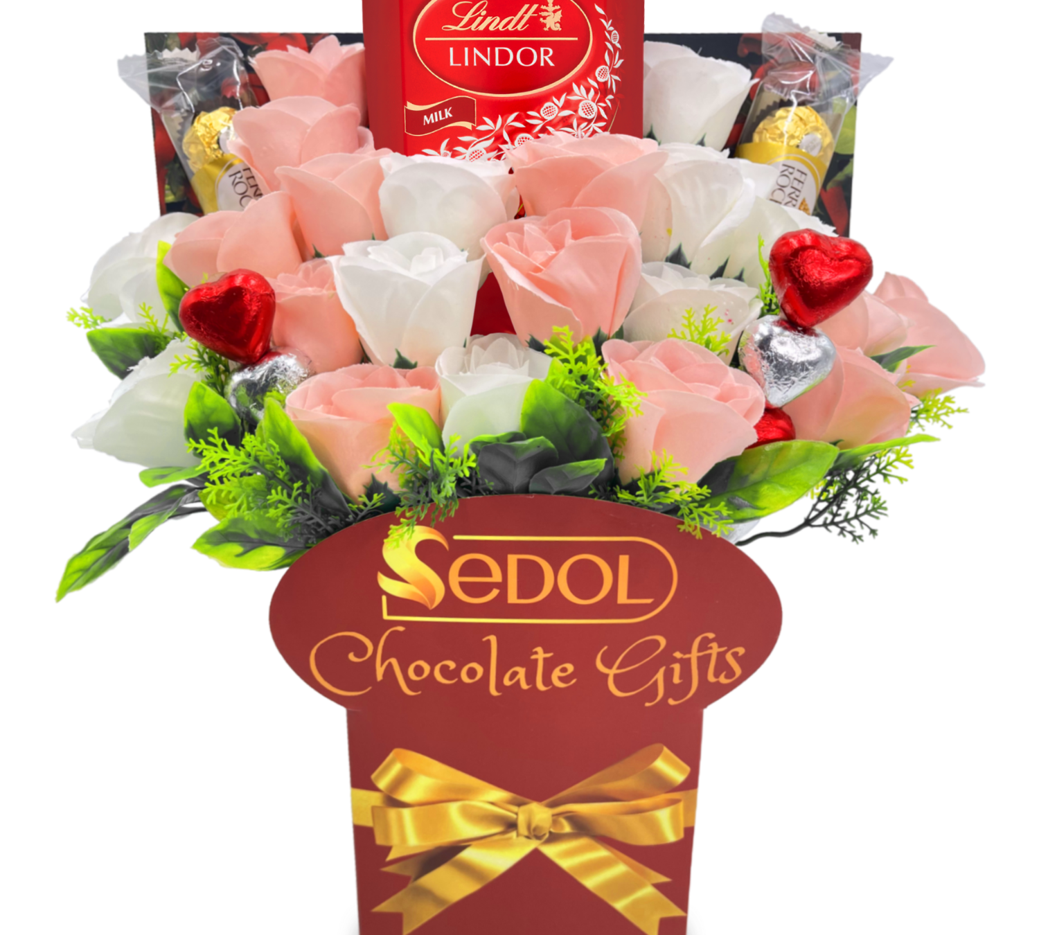 lindt chocolate bouquet white & pink roses - sedol gifts (1)