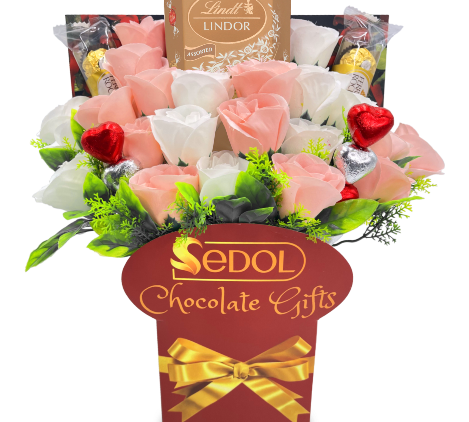 lindt chocolate bouquet white & pink roses - sedol gifts (2)
