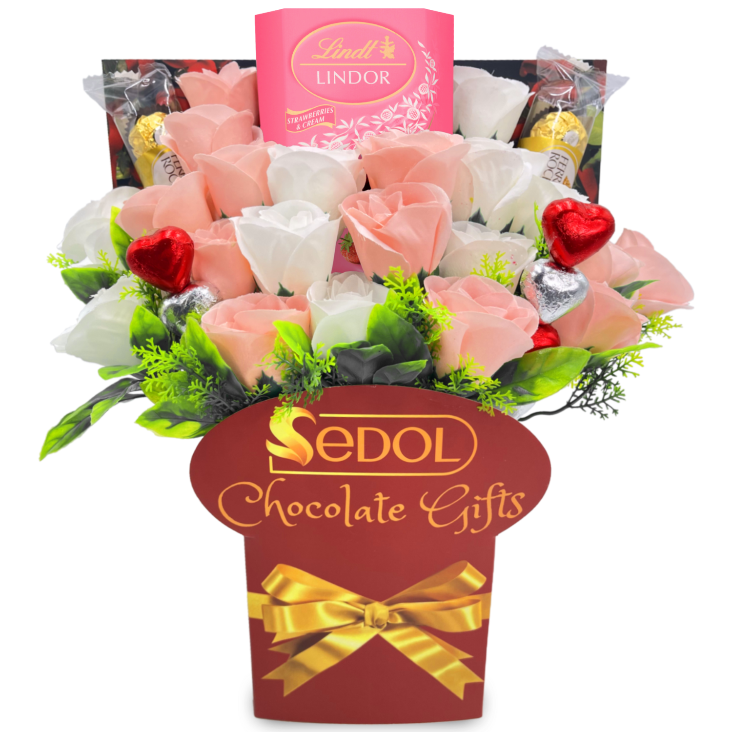 lindt chocolate bouquet white & pink roses - sedol gifts (4)