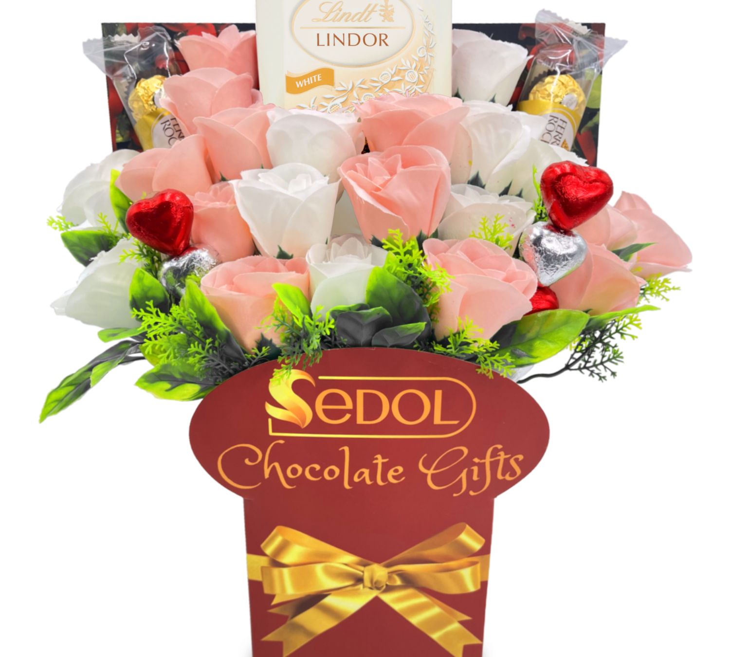 lindt chocolate bouquet white & pink roses - sedol gifts (5)
