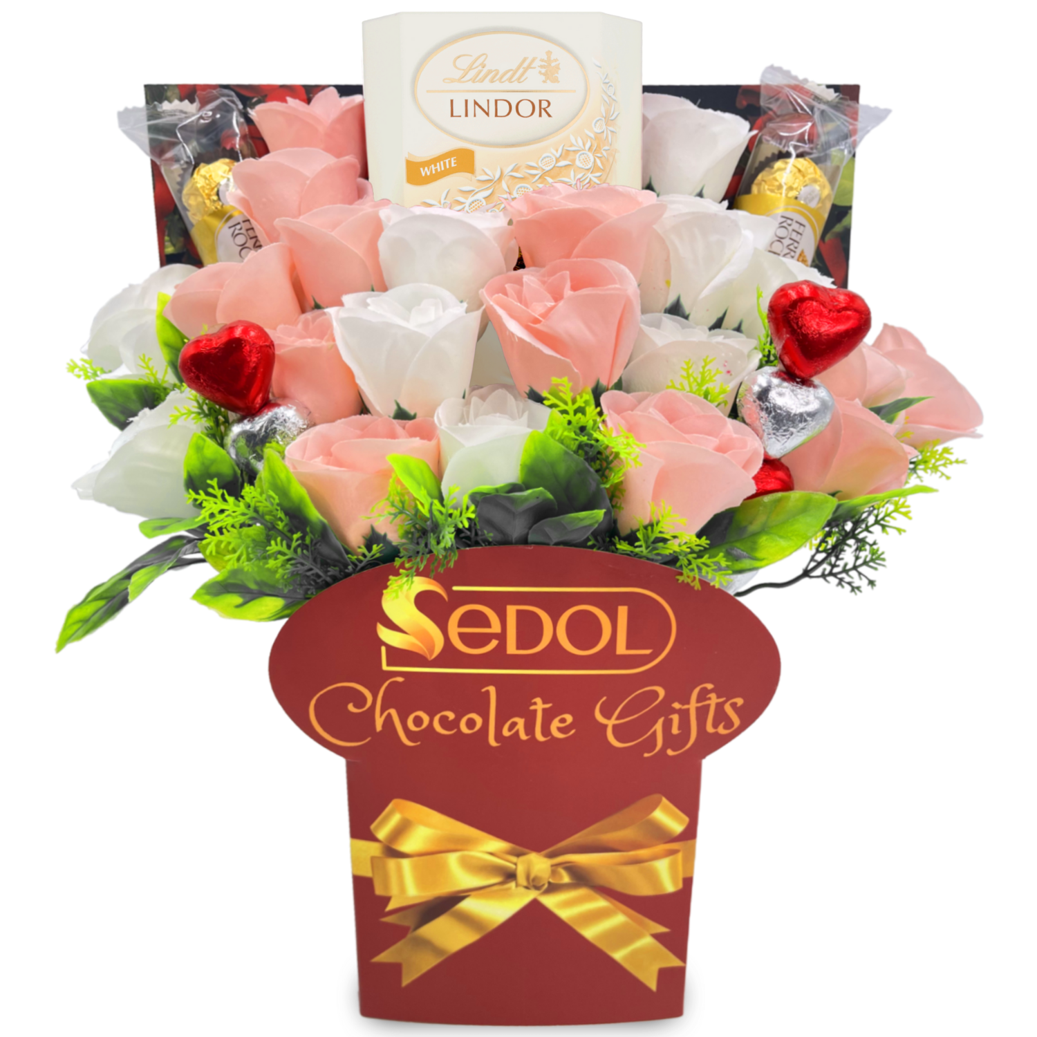 lindt chocolate bouquet white & pink roses - sedol gifts (5)