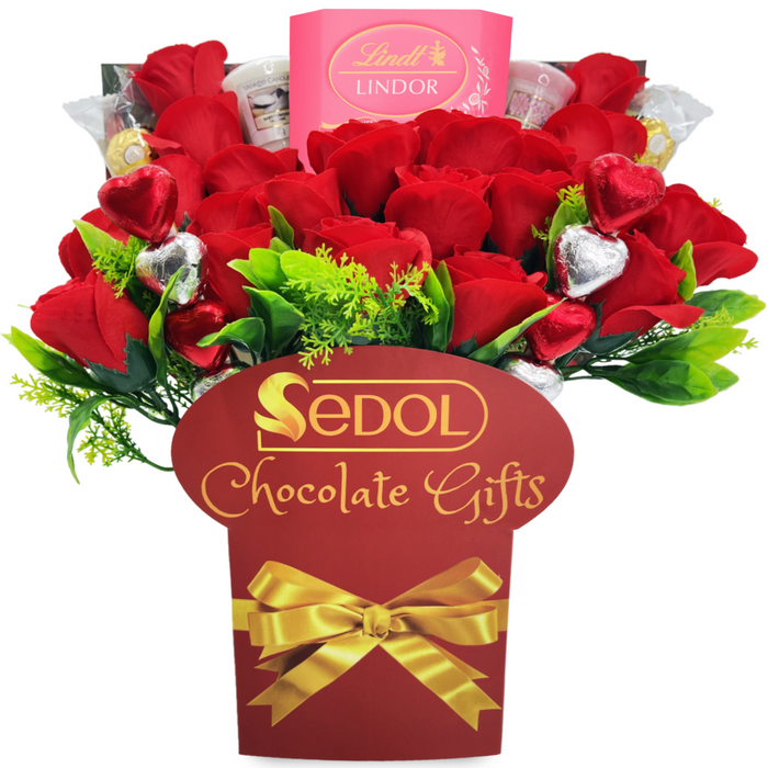 Yankee Candle and Chocolate Bouquet with Red Roses