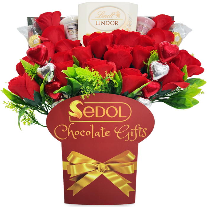 Yankee Candle and Chocolate Bouquet with Red Roses