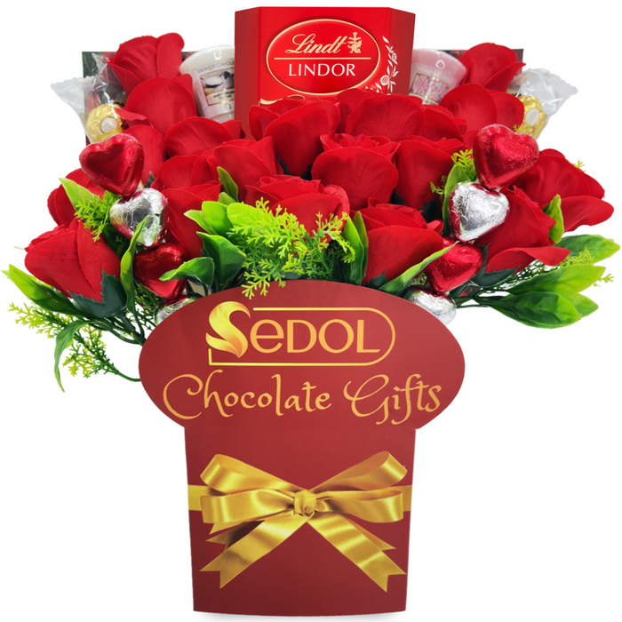 Yankee Candle and Chocolate Bouquet with Red Roses