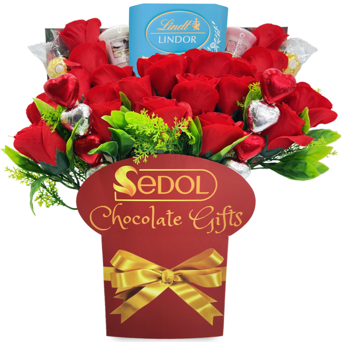 Yankee Candle and Chocolate Bouquet with Red Roses